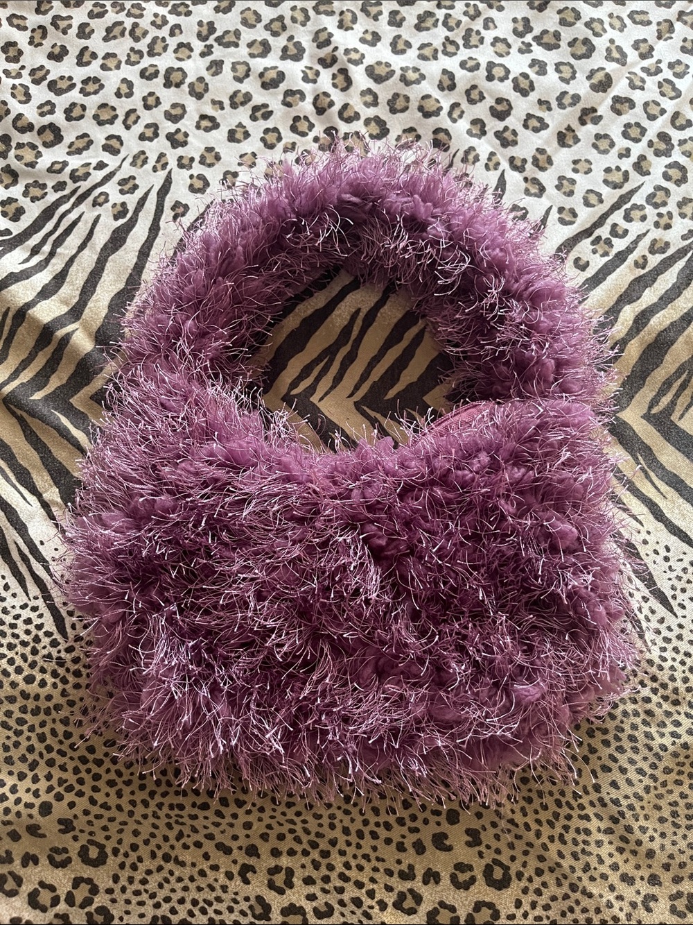 Plush Feathered Purple Shoulder Bag
